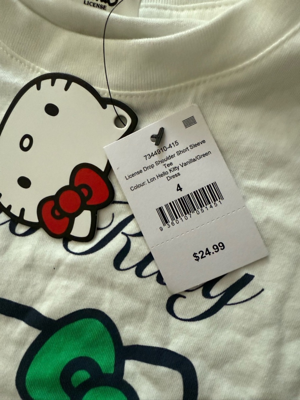 TWO (2) Hello Kitty White T-shirt with Green Bow and Dress. NWT size 5 and 4